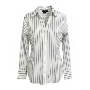Seidensticker Easy Care Women Striped Button Up Shirt Sz 46 XXL GrayWhite Preppy